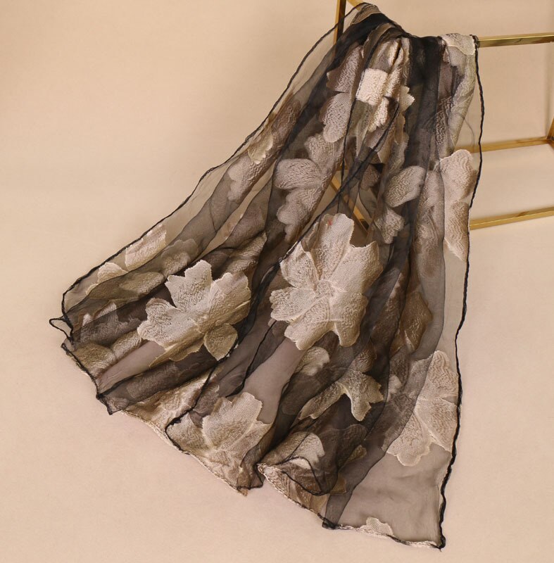 Vanlig brodert floral chiffong skjerf foulard kvinner langt mykt blondere sjal Strand pakke inn hals stjal echarpe sjaal: 10