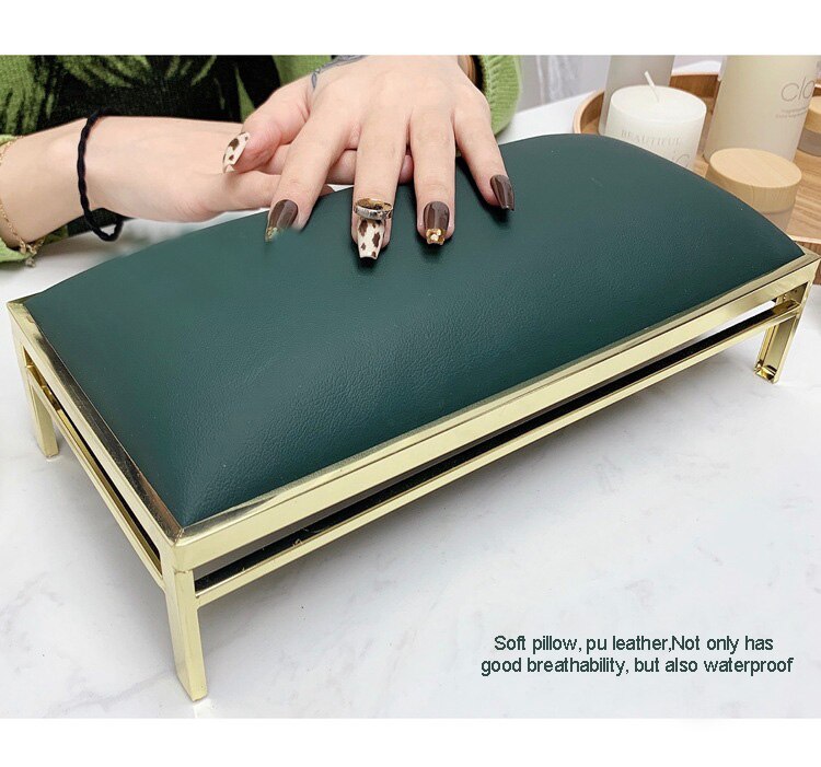 ANGNYA Luxury Marble Manicure Table Nail Art Hand Pillow PU Leather Manicure Arm Rest Cushion for Nail Art Salon Home Manicure: Dark green