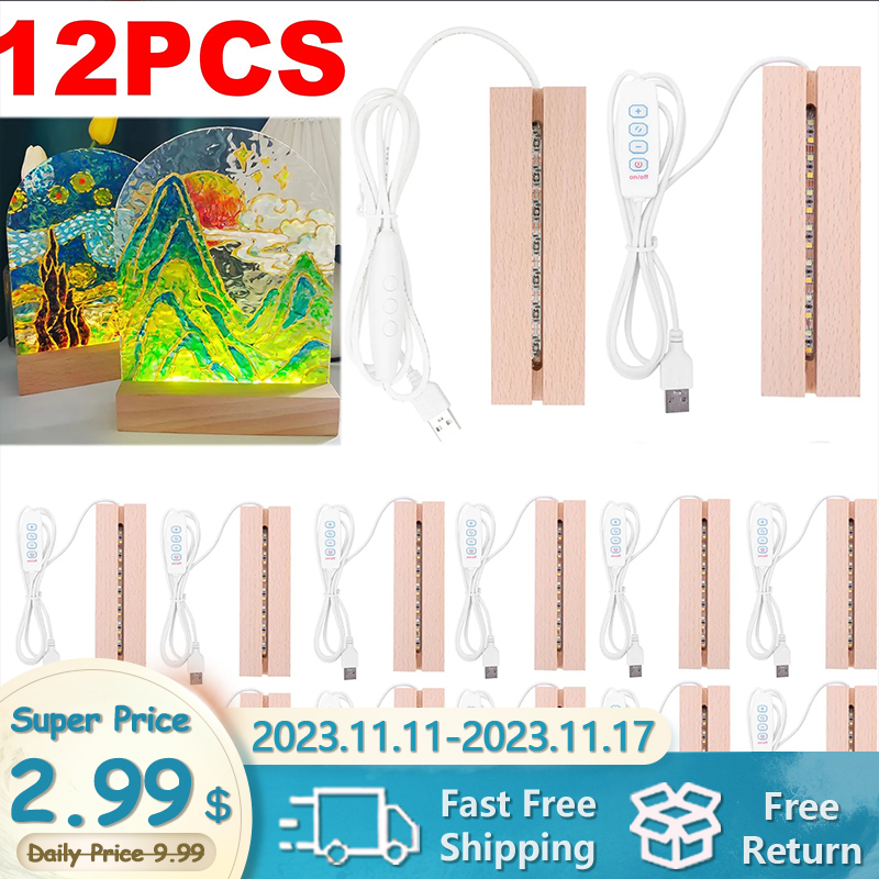 Rechteckiger LED-Sockel aus massivem Holz, leuchtende Basis für Harz, Buchstaben, Lampe, Glas, Harz, Kunst, Holz, Licht, Anzeige-Basis, Heimdekoration
