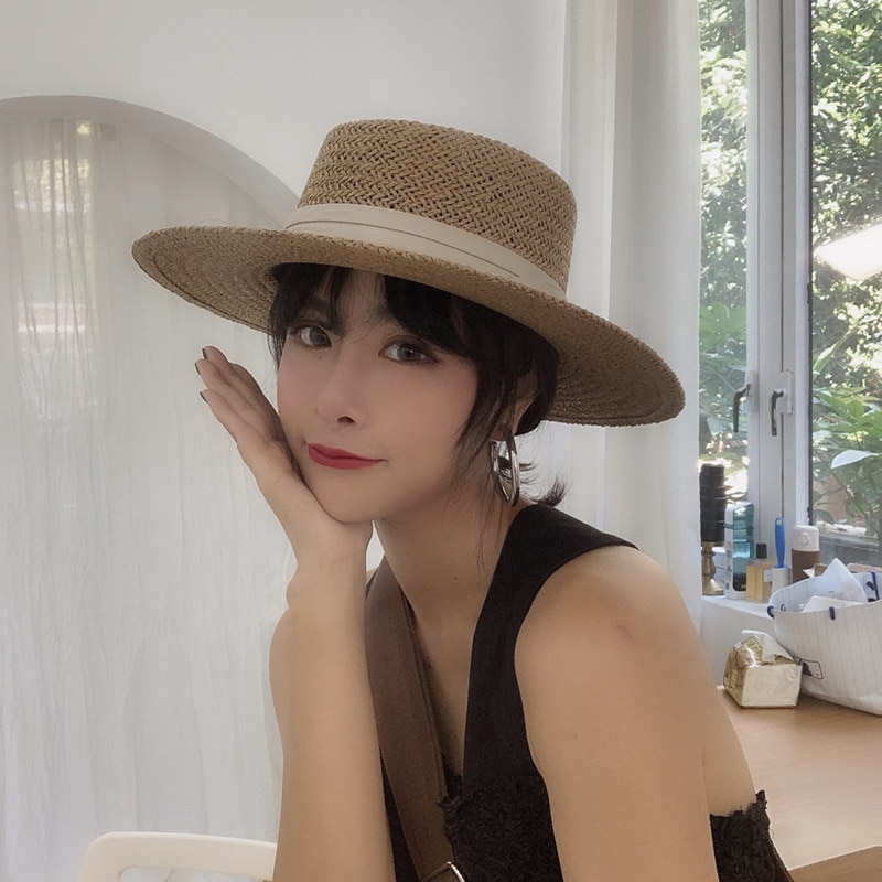 Dameshoeden zonnehoed zomer heren en dames handgeweven breedgerande platte hoed zonnescherm zonnebrandcrème vakantie strand zonnehoed strohoed