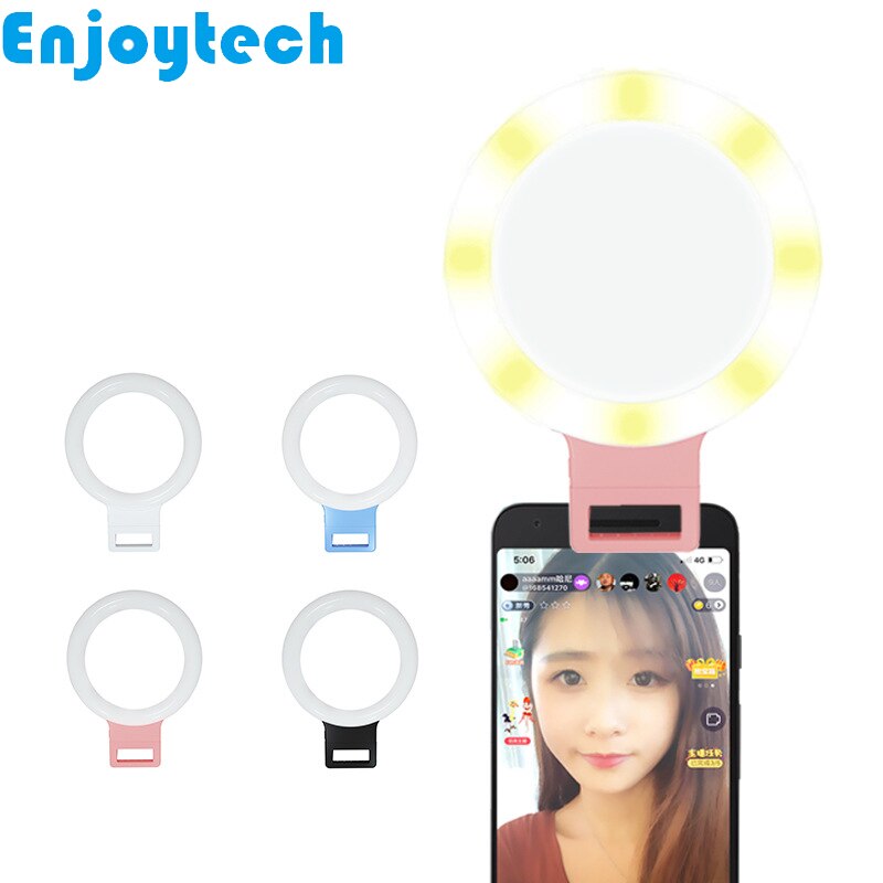 LED Ring Flash Light Lamp Handig Clip voor iPhone Samsung Xiaomi Android Telefoons Selfie Schoonheid Licht voor Video Bloggers
