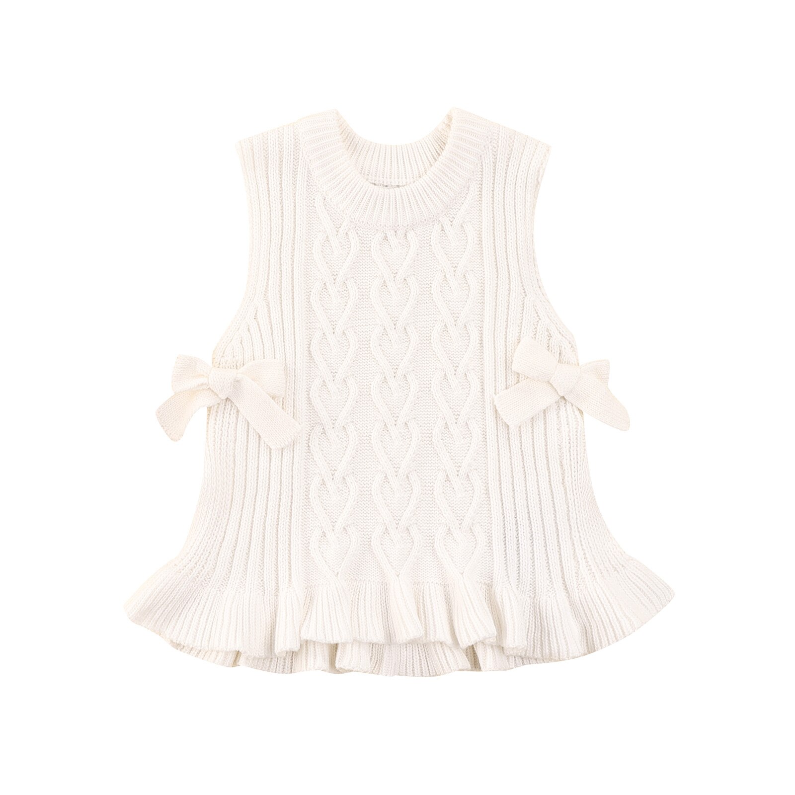 Gilet maglione lavorato a maglia per bambina autunno inverno caldo cavo lavorato a maglia tinta unita Pullover senza maniche gilet 6 mesi-3 anni: Beige / 2-3 Years