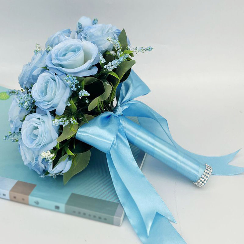 Ramo de novia, flores, accesorios de boda para dama de honor, rosas artificiales azules, ramos de novia, decoración de boda