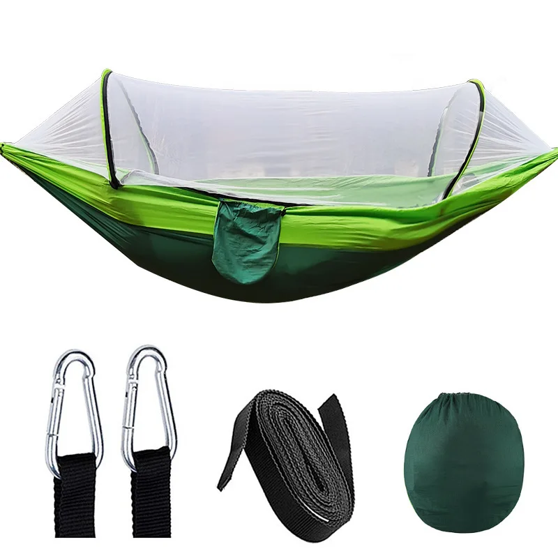 Hamaca para acampar con mosquitera, hamacas portátiles de paracaídas para exteriores, columpio, hamaca para dormir, material para acampar: Chocolate