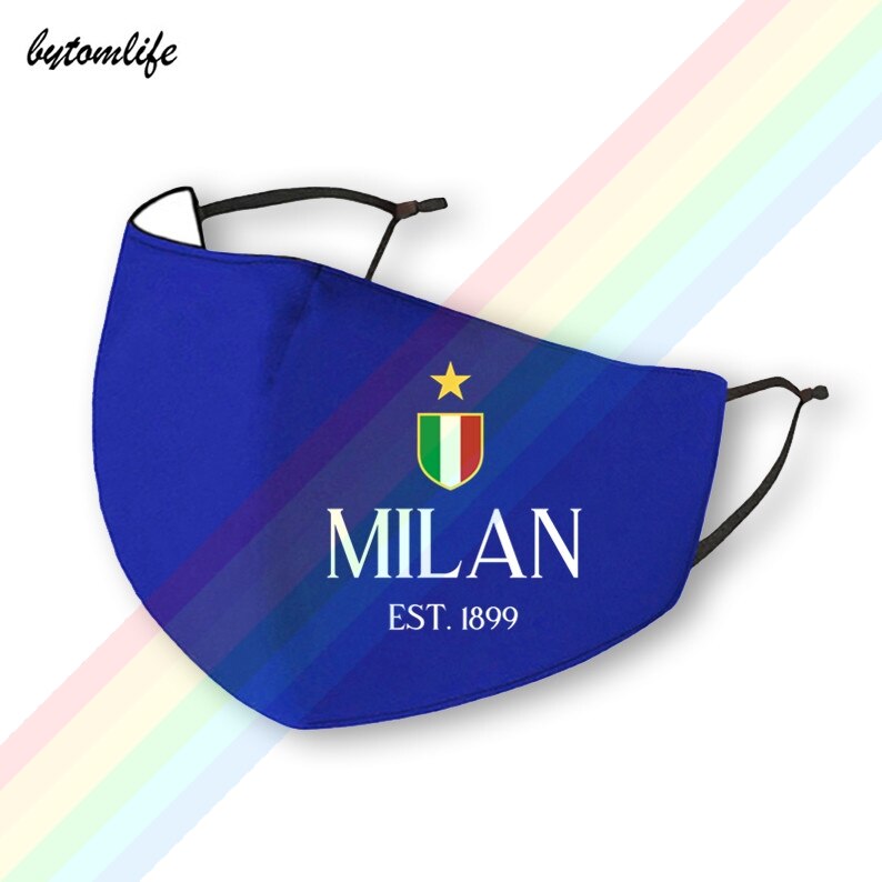 Milan – masque buccal en coton imprimé en Polyester, lavable, respirant, réutilisable, étanche à l'eau et à la poussière: Dark blue