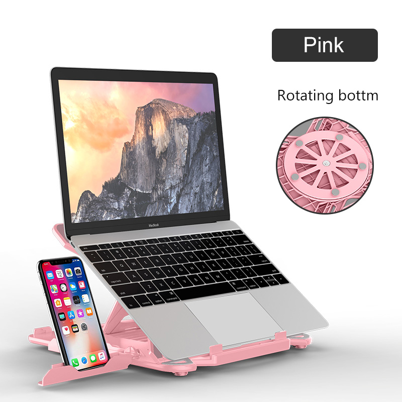 Laptop Stand Rotatable Adjustable notebook mobile phone holder monitor base portable accessories: Pink Rotating