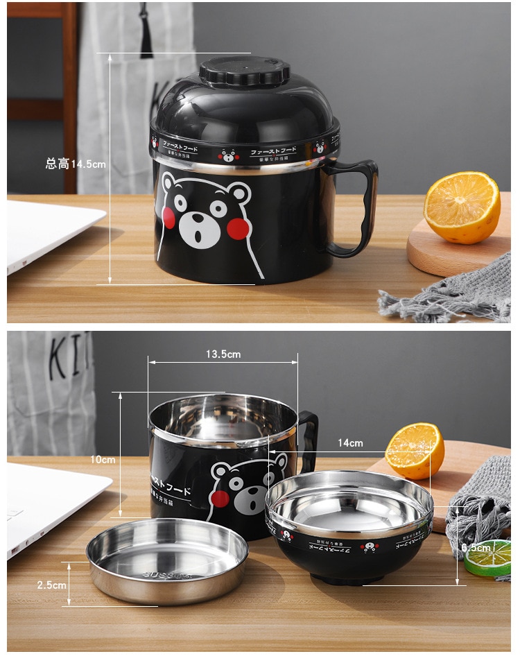 Cartoon Noodle Bowl Instant Stainless Steel Bowls with Lid with Handle Food Container Rice Vessel Lunch Box Home Accessory