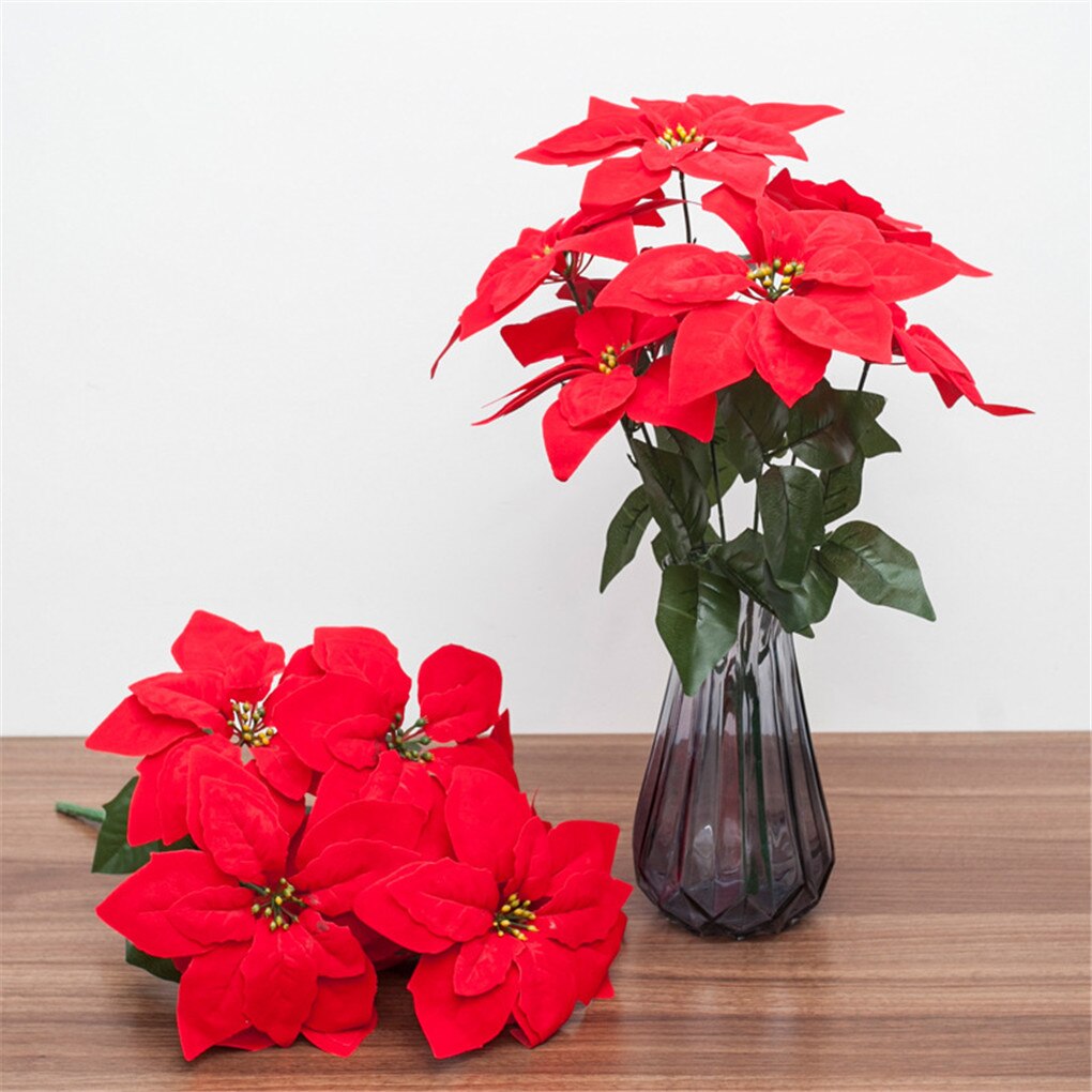 Artificial Poinsettia Flower Big Red Flowers Head Bouquet Red Poinsettia Bushes Bouquets Christmas Tree Ornaments