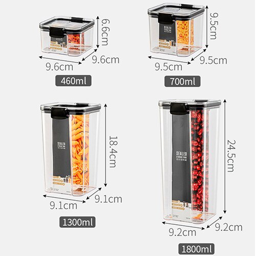 700/1300/1800ml voedselcontainers koelkast plastic keuken noedeldoos meergranen opslagtank transparante verzegelde blikken: 4 stuks