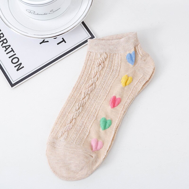 1 par de novas meias de coração bonito feminino curto kawaii listrado estudante meias cor sólida vermelho coração meias esportivas socks socks socks socks: kaqi-love-duan