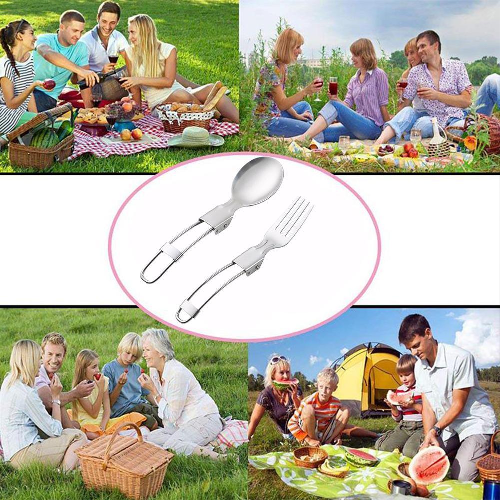 Outdoor Camping And Hiking Essential Portable Folding Utensils Fork And Eating And Spoon Cooking T5V1