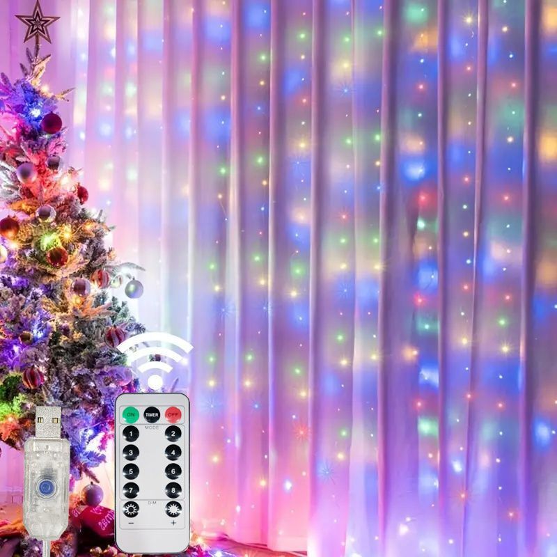 Cortina de luces LED con Control remoto, guirnalda de luces de hadas para decoración de dormitorio y sala de estar, USB, 8 modos, 3/6M: Verde / 0-5 W