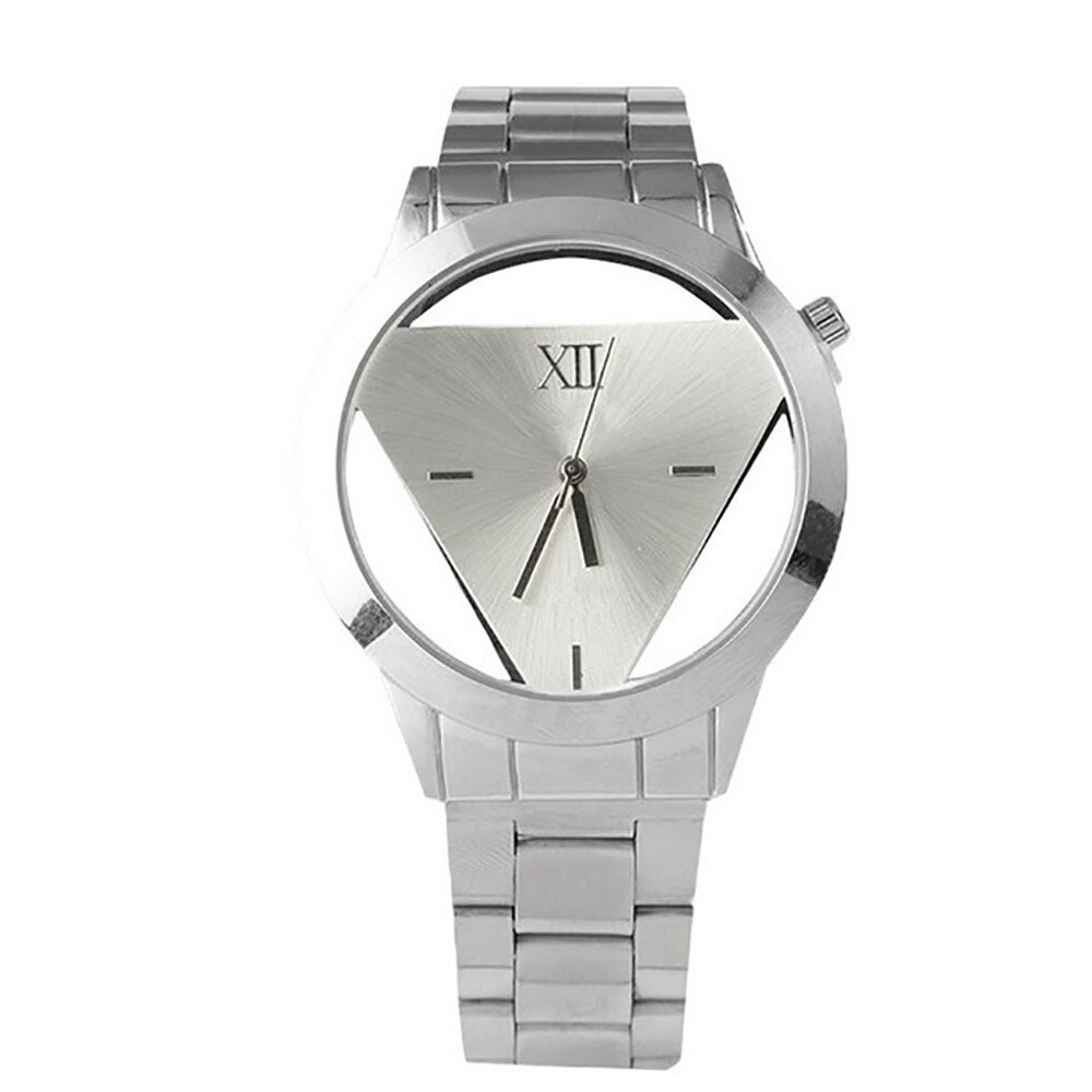 Watch Luxury men Unique Hollowed-out Quartz wristwatch Triangular Stainless Steel Dial Analog Clock Watch Reloj mujer: B