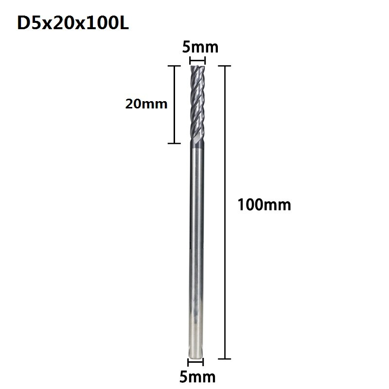Fraise en bout de carbure XCAN 4/5/6/8mm fraise en bout CNC outils de gravure 4 fraises à fente: D5x20x100L