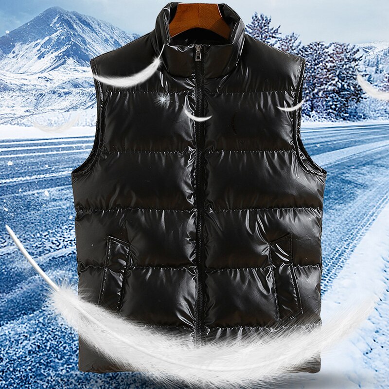 Merke vinter ermeløs jakke herre Vest stativ krage lys jakke herre Vest holde varmen Vest herre pluss størrelse m -4xl: Svart / Xxxl
