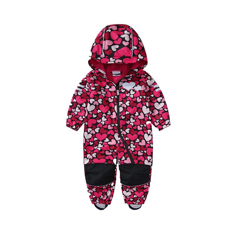 Tuta impermeabile per bambini soft shell per ragazzi e ragazze pagliaccetto monopezzo per mantenere caldo, impermeabile, antivento e velluto: Colore rosa / 122-128height128CM