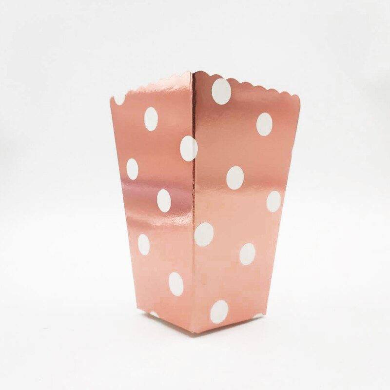 6Pcs Rose Goud Papier Popcorn Party Popcorn Dozen Goud Zilver Pop Corn Snoep/Sanck Dozen Bruiloft Verjaardag Movie party Servies: RoseGold Dot