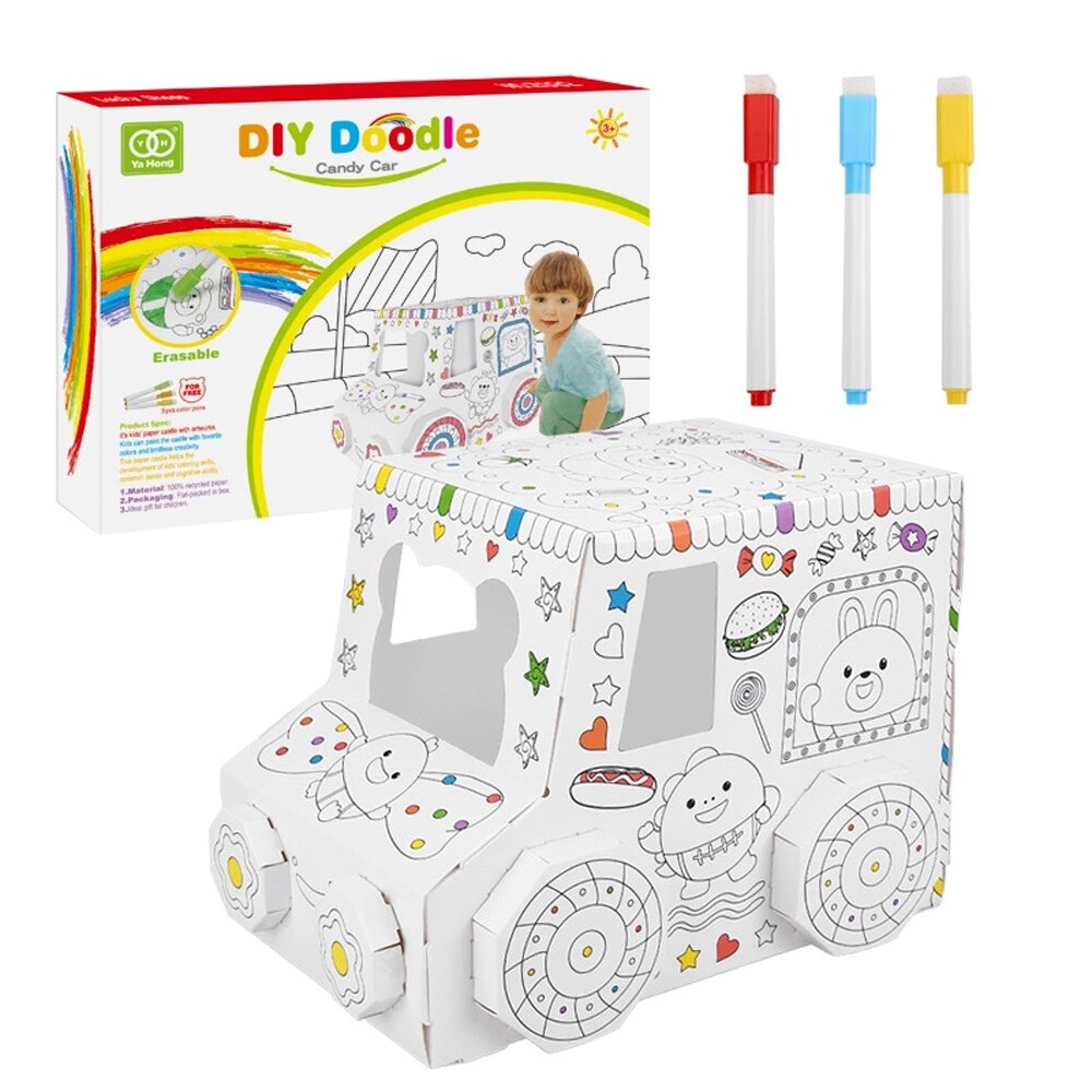 Casa de montaje de Graffiti pintada a mano DIY para niños, papel de Origami en 3D, juguetes para casa, juguetes interactivos educativos para bebés, juguetes de: Car