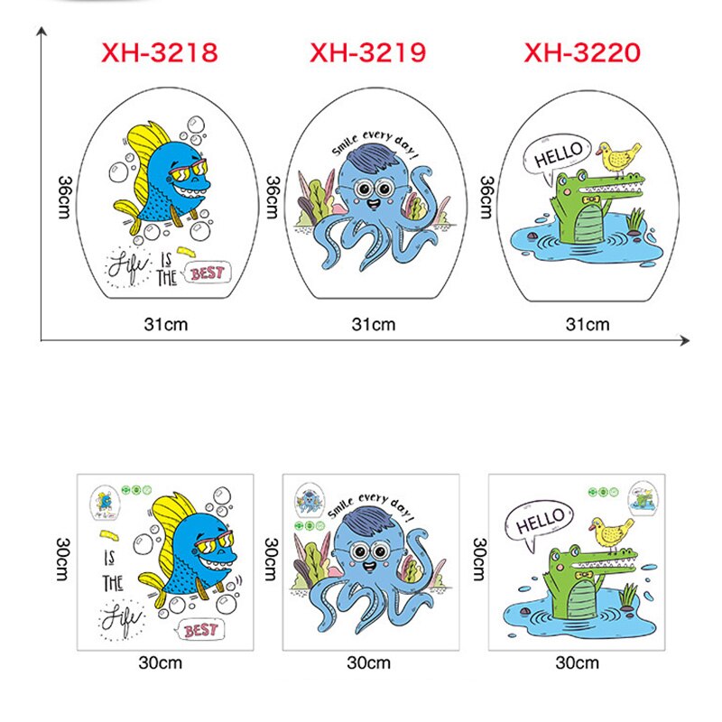 1pc Undersea Animal Toilet Bathroom Wall Stickers Waterproof Toilet Sticker Home Decoration Pattern Diy Funny Mural Art