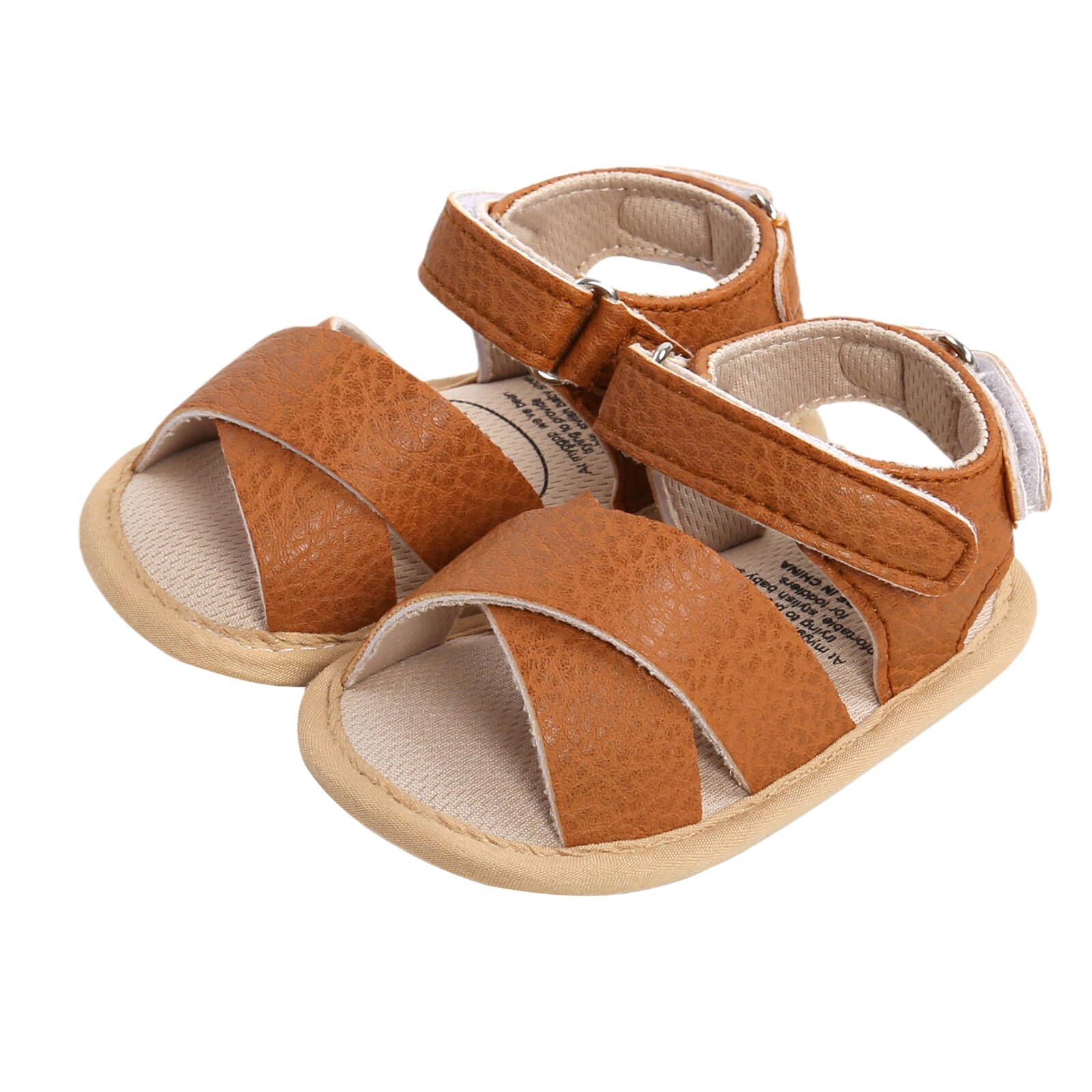 Baskets en cuir PU pour -né garçon et fille, chaussures d'été à semelle souple, sandales adaptées pour bébé de 0 à 18M,: Marron / 13-18 mois