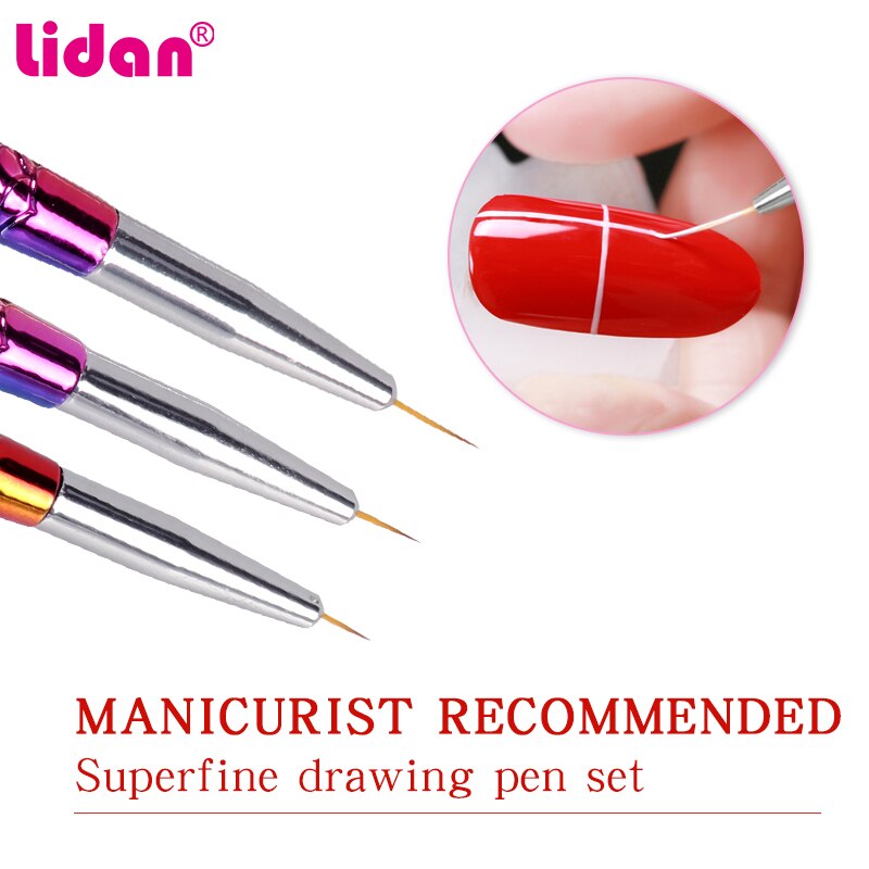 Stylo à ongles en métal, 3 pièces/lot, stylo à dessin, Gel, grille, lignes, rayures, peinture, manucure, vernis à ongles