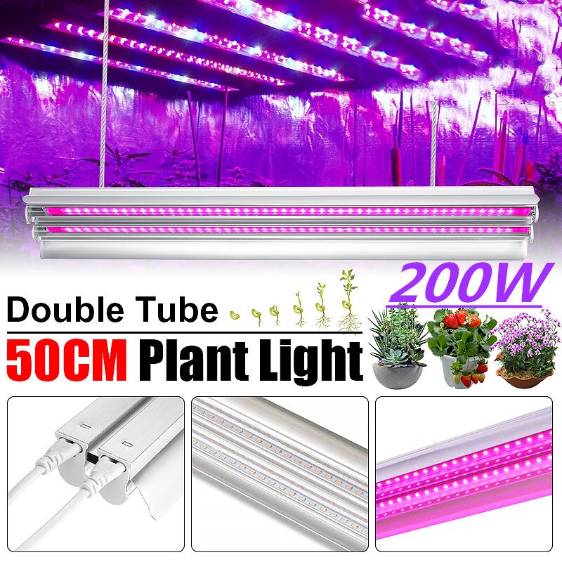 Led vokse lys 200w fullspektrum voksende led lampe belysning 50cm dobbelt rør plante lysekrone for hydroponic innendørs planter