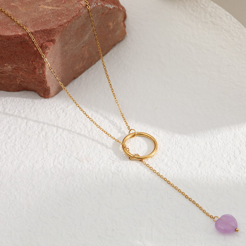 Stainless steel waterproof fade color opal stone 18k real gold plated niche high sense ladies pendant necklace