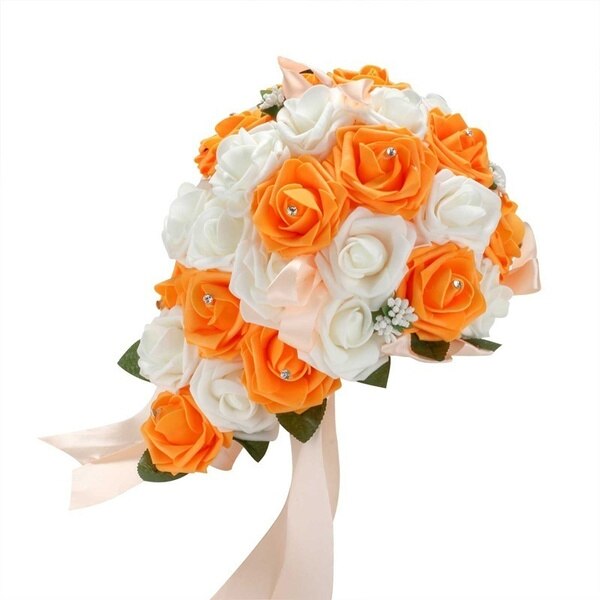 Rosa Blanca y rosada de espuma Artificial, rosas realistas, decoración de boda, ramo de novia, aniversario, álbum de recortes, artesanía, flor falsa, bricolaje: organge