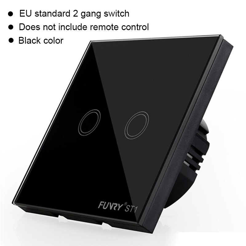 EU Wall Switch Touch Switch Sensor Switch ST1 2Gang Smart Remote Control Luxury Crystal Glass Panel Surface Waterproof RF 433MHz: black switch