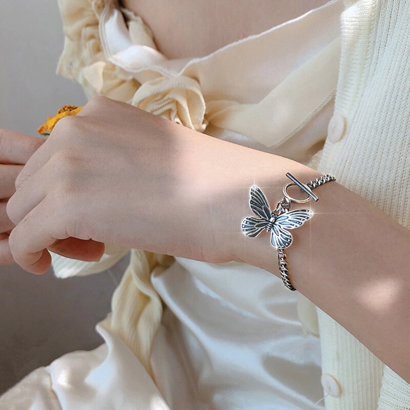 JUWANG 925 Sterling Silver Butterfly Bracelet for Women Girl Bling Silver Pulseras Brasselet