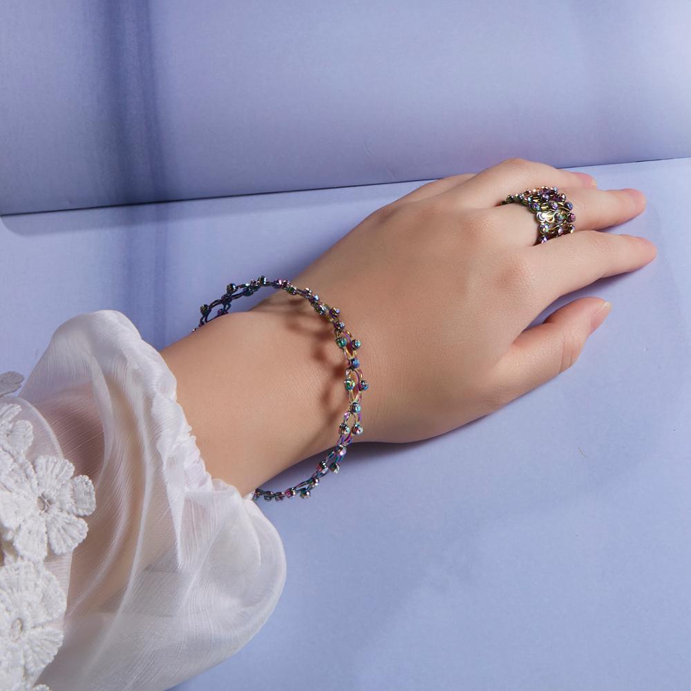 2 In 1 Magic Retractable Ring Bracelet Stretchable Twist Folding Ring Crystal Rhinestone Bracelets Women Jewelry