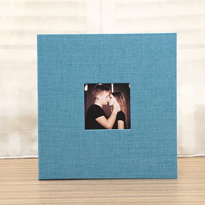 16 inch 20 page linen self-adhesive photo album diy antique wedding photo scrapbook album memory classic photo album: blue
