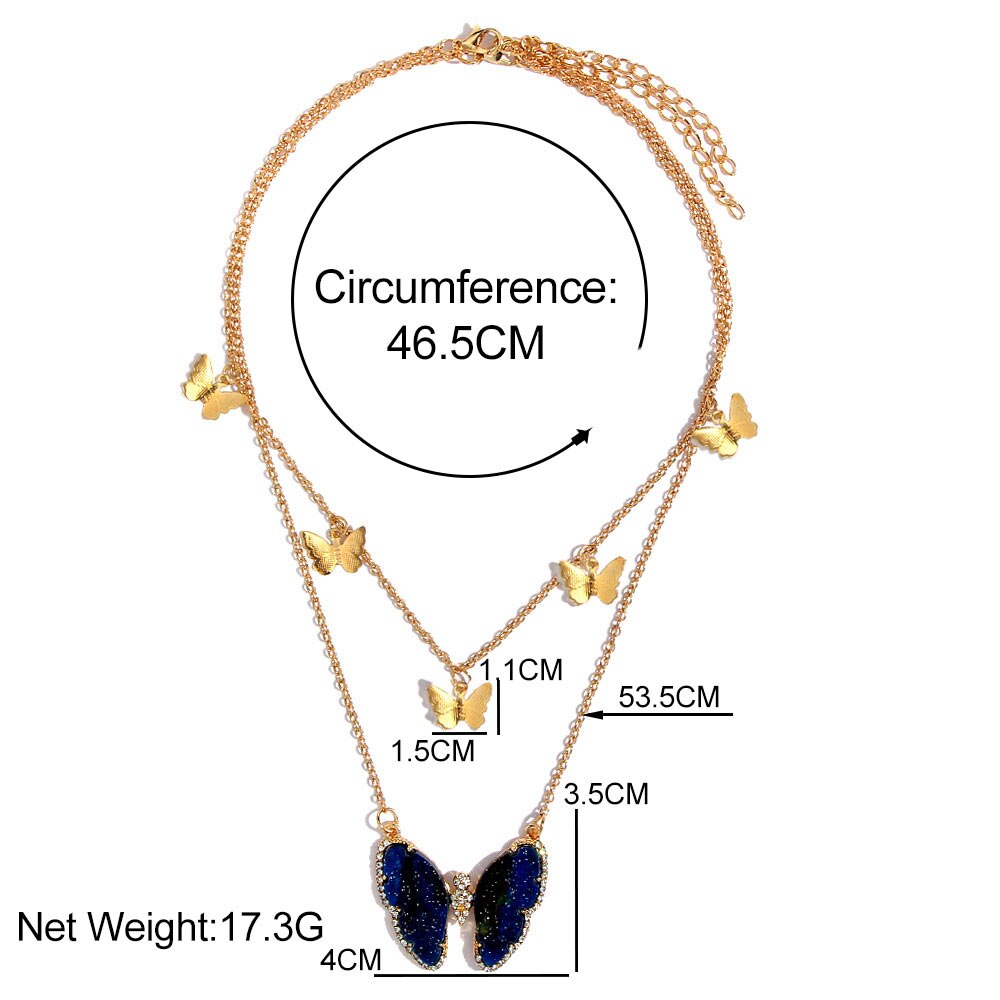 Flatfoosie Trendy Big Butterfly Crystal Pendant Necklace For Women Gold Silver Color Multi-layer Choker Necklace Hip-hop Jewelry