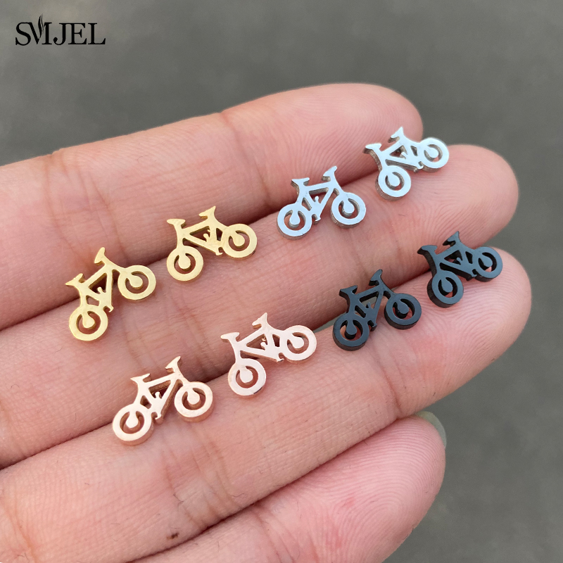 SMJEL-pendientes pequeños negros para bicicleta para hombre y mujer, joyería para Piercing en la oreja de acero inoxidable, aretes deportivos para Fitness,