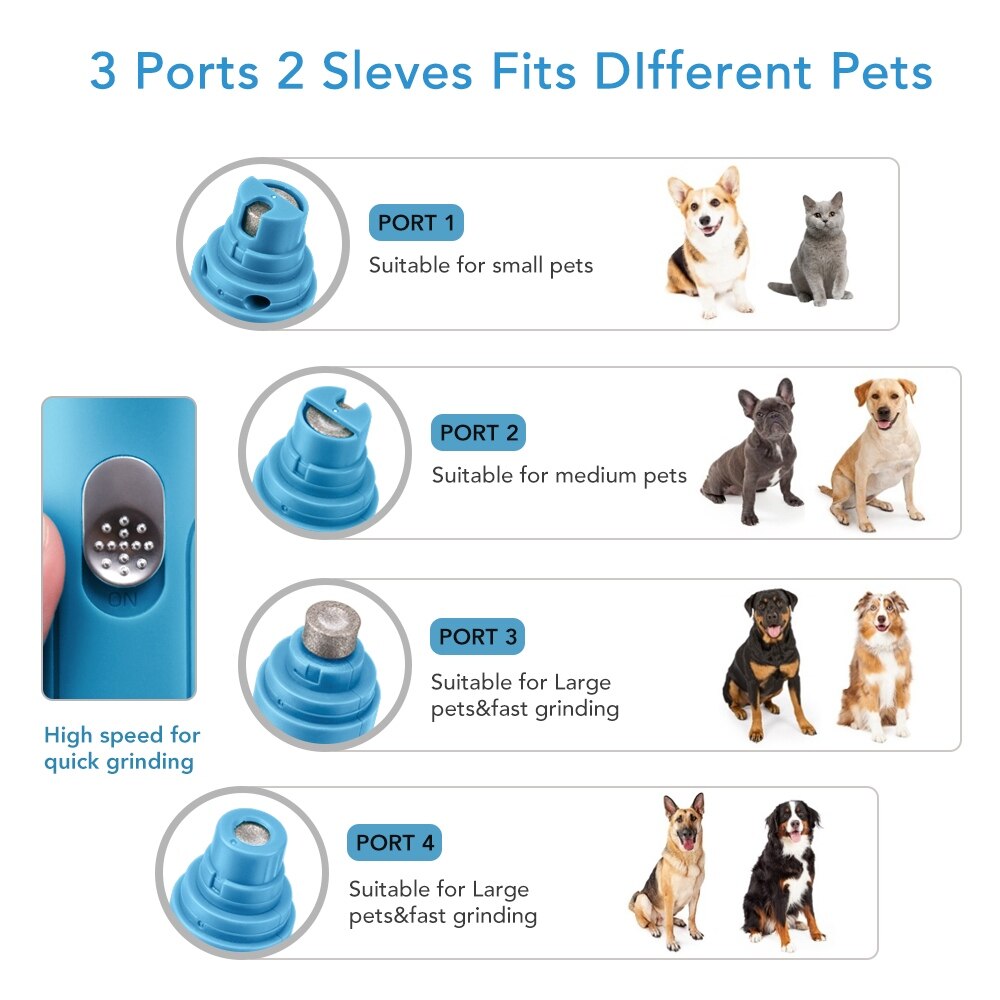 Juego de molinillo de uñas eléctrico para mascotas, pulidor de uñas para perros, cortauñas silencioso para mascotas, herramientas de aseo, recargable por USB