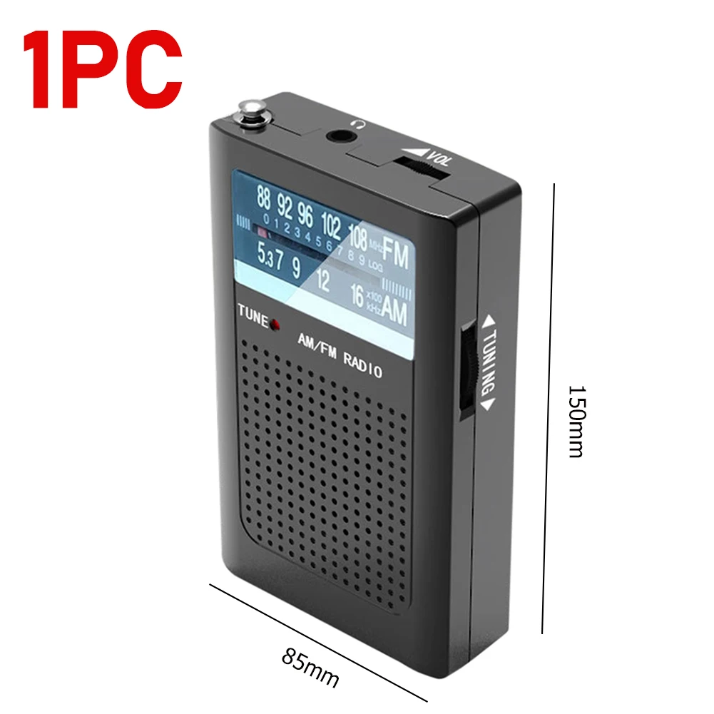 Bin FM Pocket Mini-Radios Zweikanal-Stereo-Antennen radio mit Lautsprecher Zweikanal-Stereo-Audio für aaa Batterie: Black
