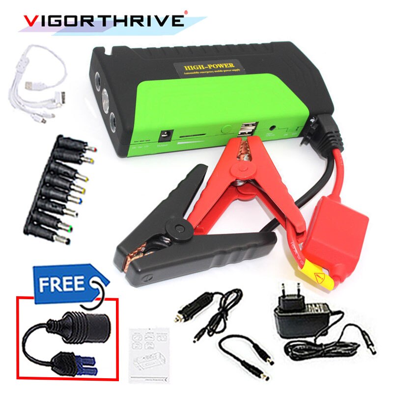 Nødauto booster mini bærbar 2 usb til benzin bil booster grøn bil jump starter 12v batterioplader