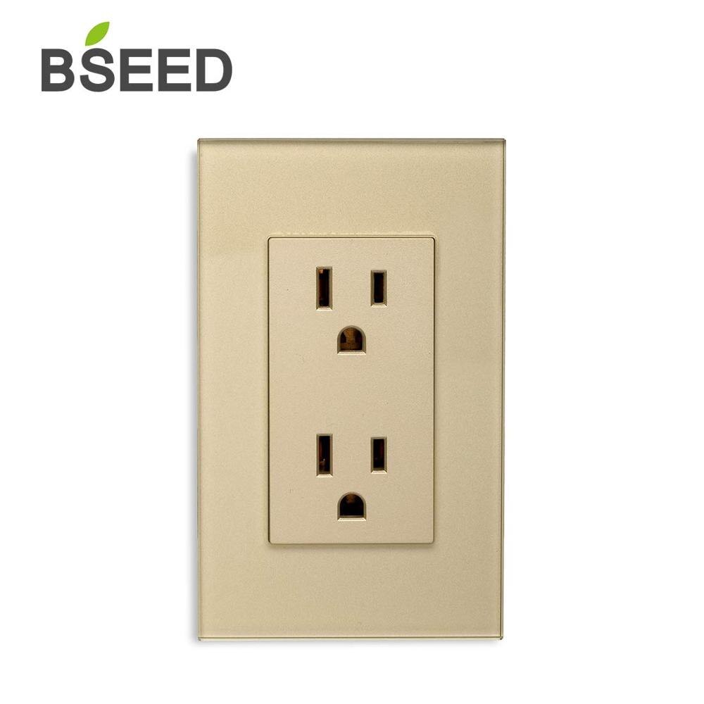 BSEED Tempered Glass Panel US Standard Vertical Duplex Receptacle Electrical Outlets Black