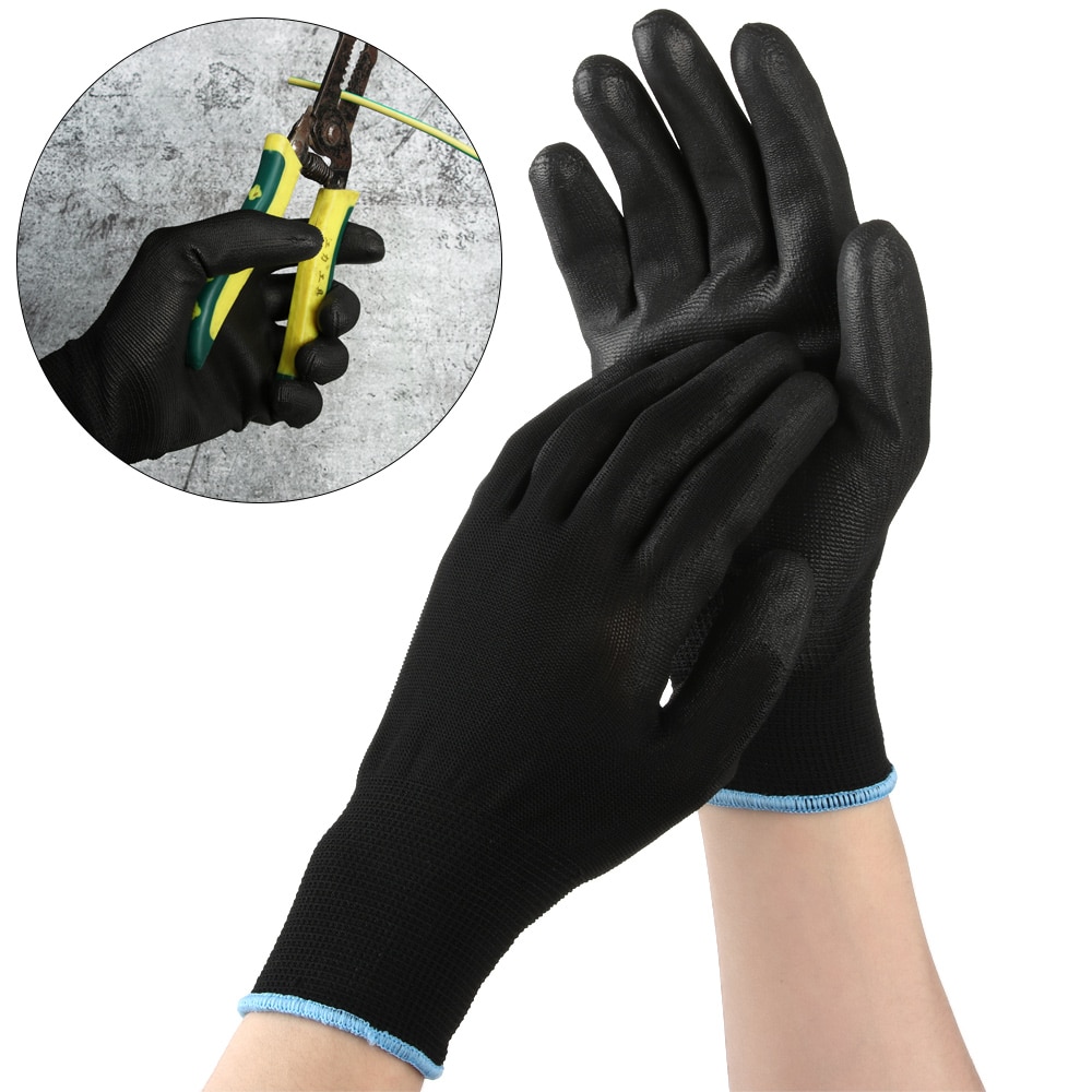 1 Paar Zwarte Anti-Statische Handschoenen Antislip Arbeidsbescherming Handschoenen Veiligheid Polyurethaan Gecoate Nylon Pu Veiligheid handschoenen