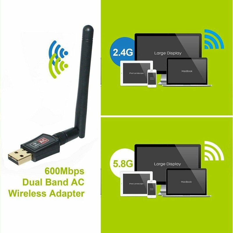 600 mbps dual-band 2.4/5 ghz draadloze usb wifi-netwerkadapter met antenne 802.11ac