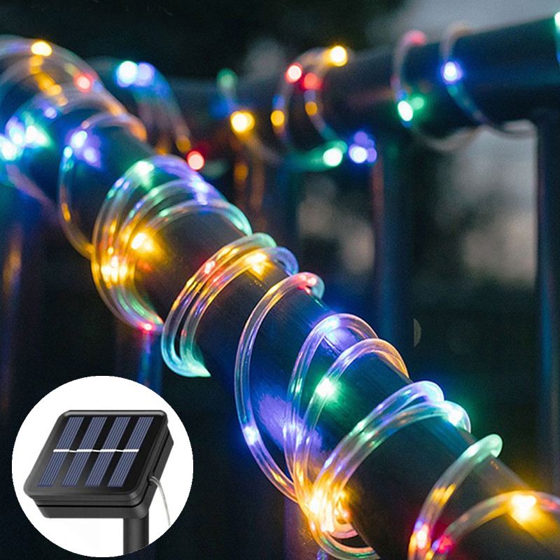 Outdoor Solar Tube Rope Led String Lights Street Yard Camping Garden Decoration Wedding Garland Waterproof Fairy Strip Light: green / 11-15W