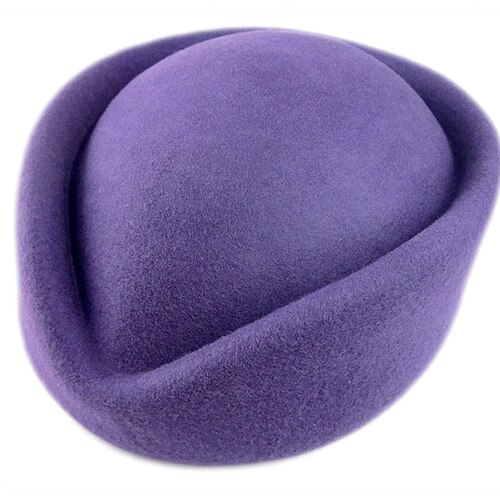 Pastillero de lana para mujer, sombrero fascinador, sombrero de azafata, sombrero de etiqueta, Gorra de fieltro lisa, boina para mujer, sombrero Formal para mujer A040: Purple
