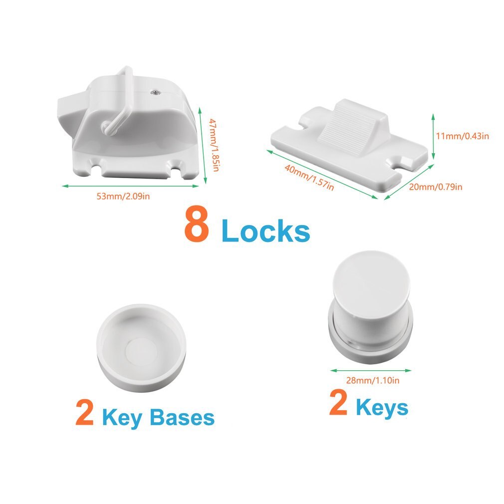 White Plastic Easy to Install Safety Baby Magnetic Cabinet Locks - No Tools Or Screws Needed (4 Locks + 1 Key)