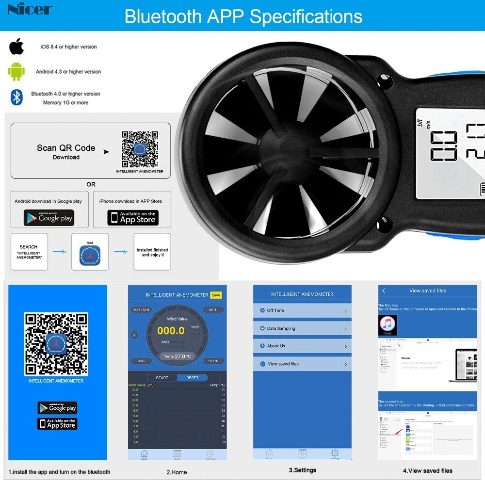 6 In 1 Anemometro Digitale Anemometer Windsnelheid Meting Wind Apparaat Handheld Met Draagtas HP-866B