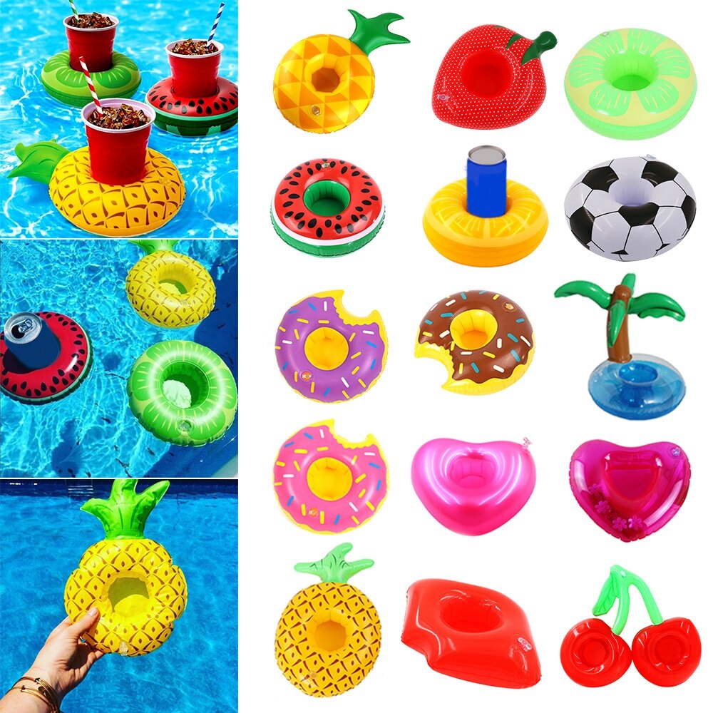 Coaster Inflatable PVC Donut Lemon Watermelon Pineapple Crab Love Cup Holder Inflatable Water Floating Cup Holder