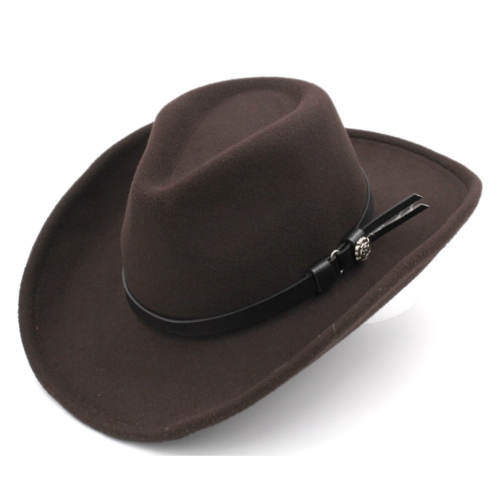 Mistdawn moda unissex mistura de lã western cowboy boné chapéu superior ao ar livre borda larga praia chapéu jazz sombrero padrinho boné cinto preto: coffee