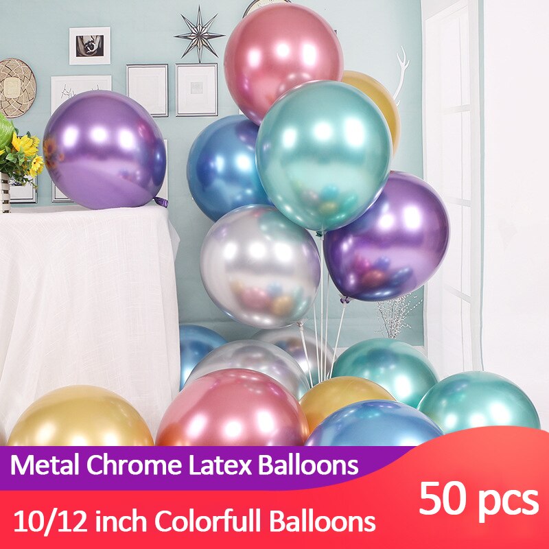50pcs 10/12inch Chrome Metallic Latex Balloons Metallic Globos Inflatable Helium Balloon Birthday Party Decor Wedding Balloon: colors 12inch