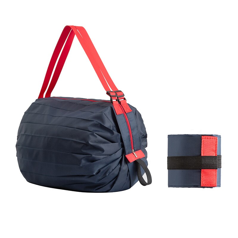 Bolsa de compras plegable, bolso de hombro de viaje de gran capacidad, grueso, para comestibles: Navy Blue