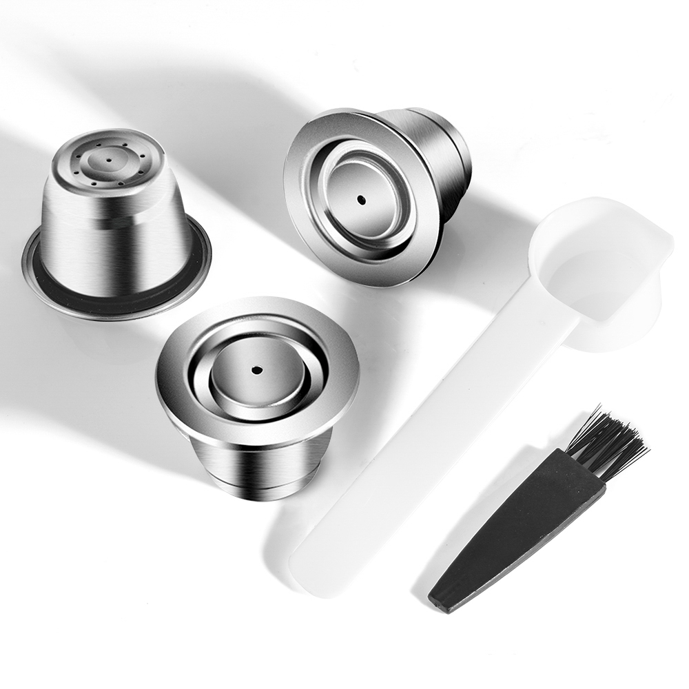 ICafilasICafilas 4pcs/Sets Stainless Metal Reusable For Nespresso Capsule With Press Coffee Grinds Tamper Espresso Coffee Maker: Light green