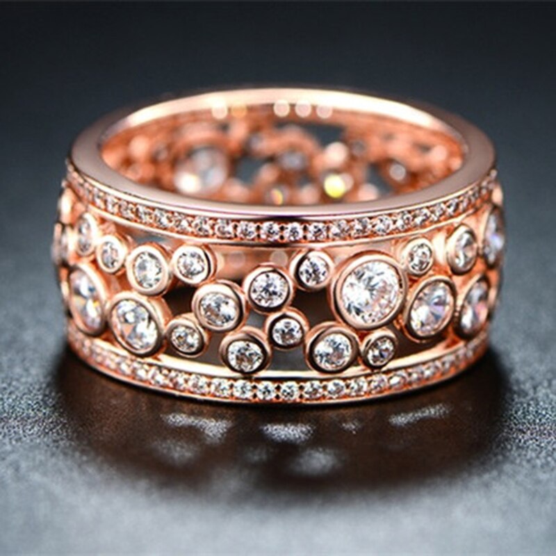 Huitan WunderschöNe Frauen Hochzeit Braut Ring Ethnische Stil Mikro Gepflasterte CZ Stein Hohl Geburtstag für murmeln/Großmurmeln
